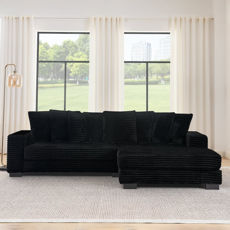 L-Shaped Convertible Sectional Sofa with Ottoman, Corduroy Tufted Upholstered Sleeper Sofa, Modular Corner 3 Seat Sofa