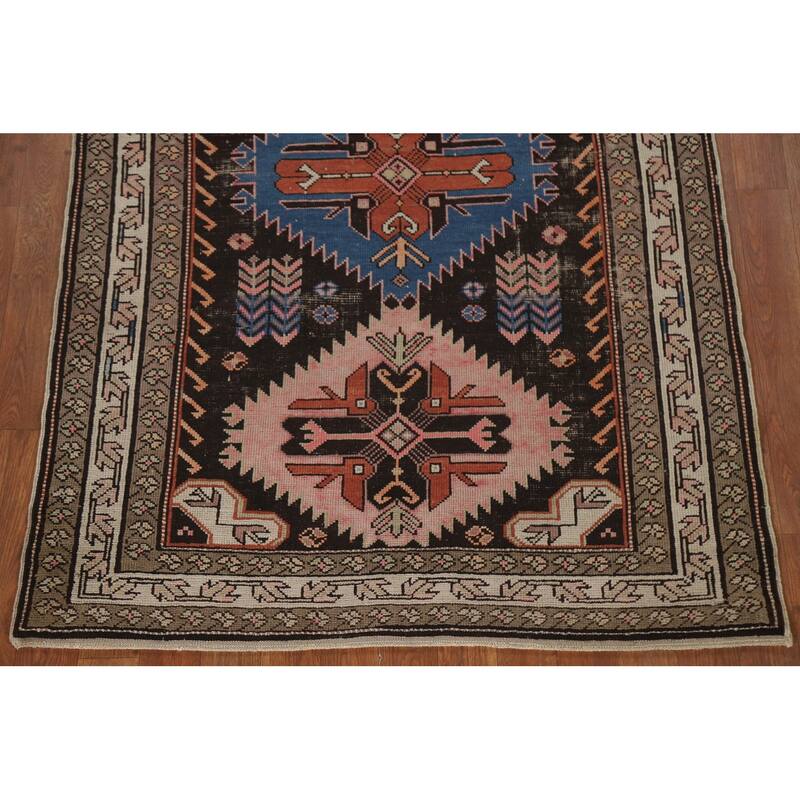 Vegetable Dye Kazak Accent Antique Area Rug Hand-Knotted Wool Carpet - 3'7"x 5'5"