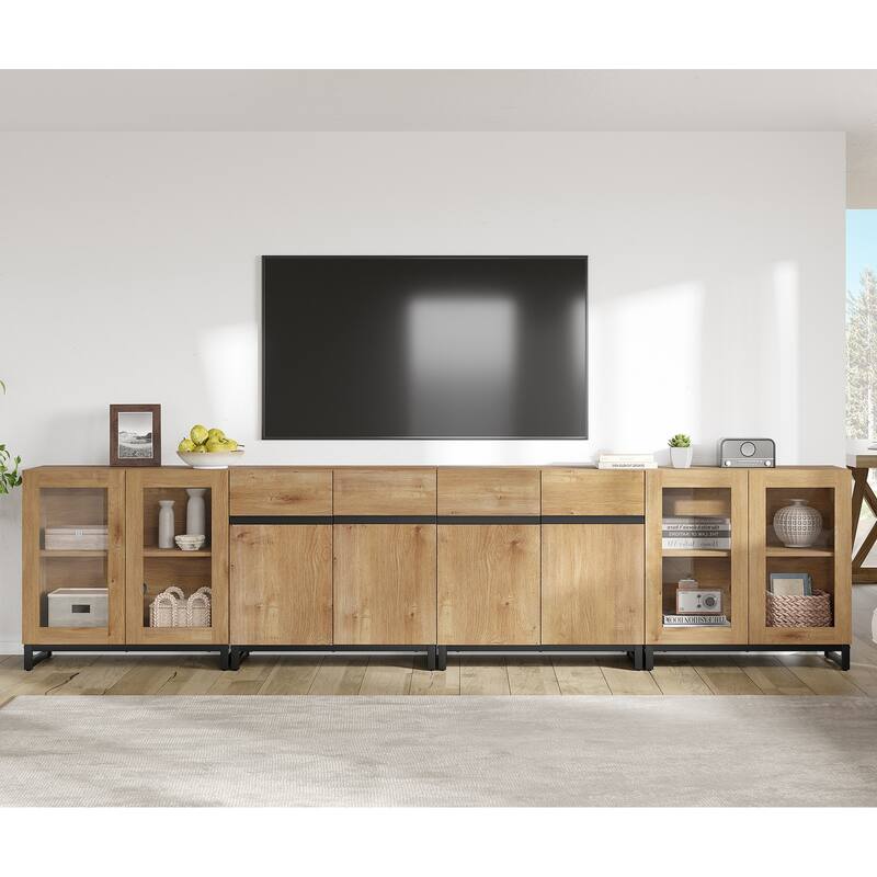 4-in-1 TV Stand for 120" TVs, Entertainment Center with Glass Doors & Metal Legs