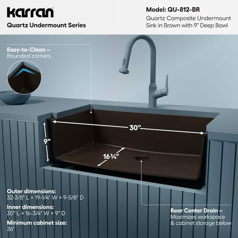 Karran Undermount 32.5 in. Large Single Bowl Quartz Kitchen Sink