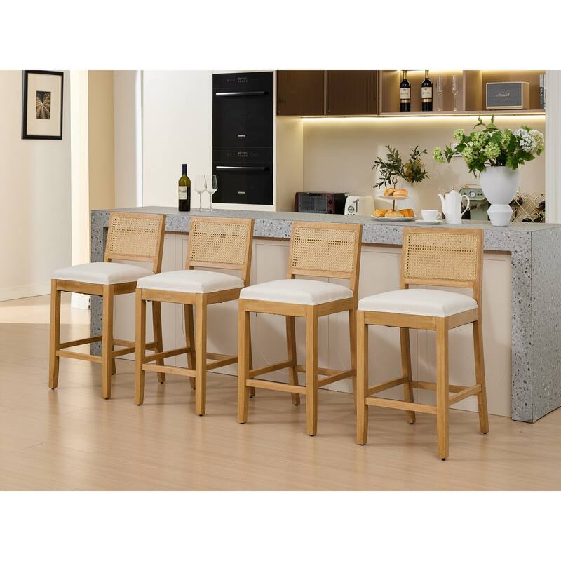 Roomfitters French Country Dining Chairs Set of 2 with Rattan Back and Upholstered Seat, Wood Side Chairs for Kitchen