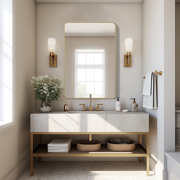 2 Pack Rectangle Bathroom Mirror Wall Mounted Vanity Mirror - On