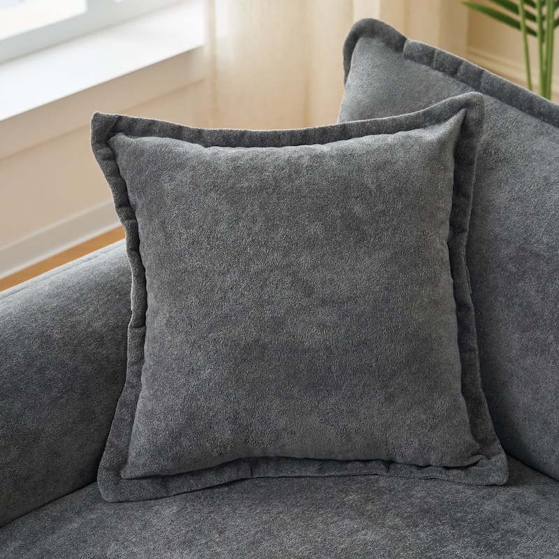 Anmytek Oversized Modern Grey Chenille Armchair with Toss Pillow and Deep Seat