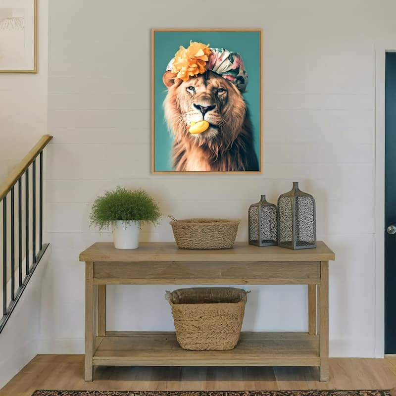 King of the Bathroom Lion by Niky Rahner Framed Canvas Wall Art