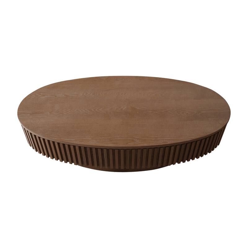 Oval Coffee Table with Storage, Solid Wood Veneered Coffee Table, Modern 47'' Accent Tea Table for Living Room