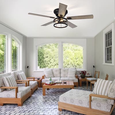52" Flush Mount 5-Blade Ceiling Fans with Light and Remote