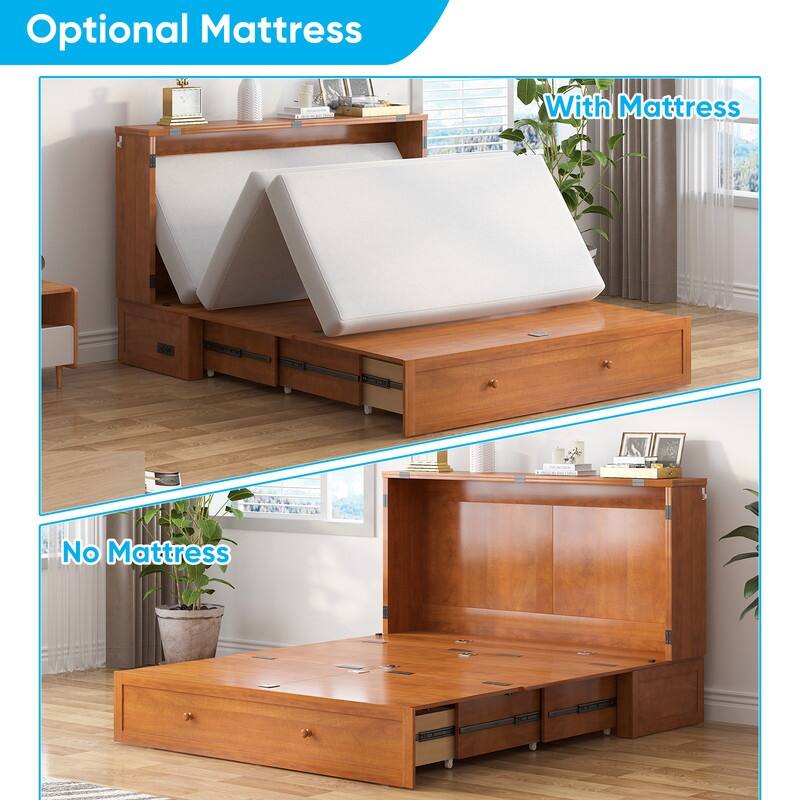 Mixoy Queen Horizontal Murphy Chest Bed with Mattress,Charging Station