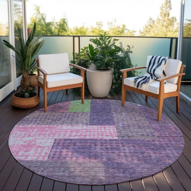 Machine Washable Indoor/ Outdoor Modern Blocks Chantille Rug - Purple - 8' x 8'