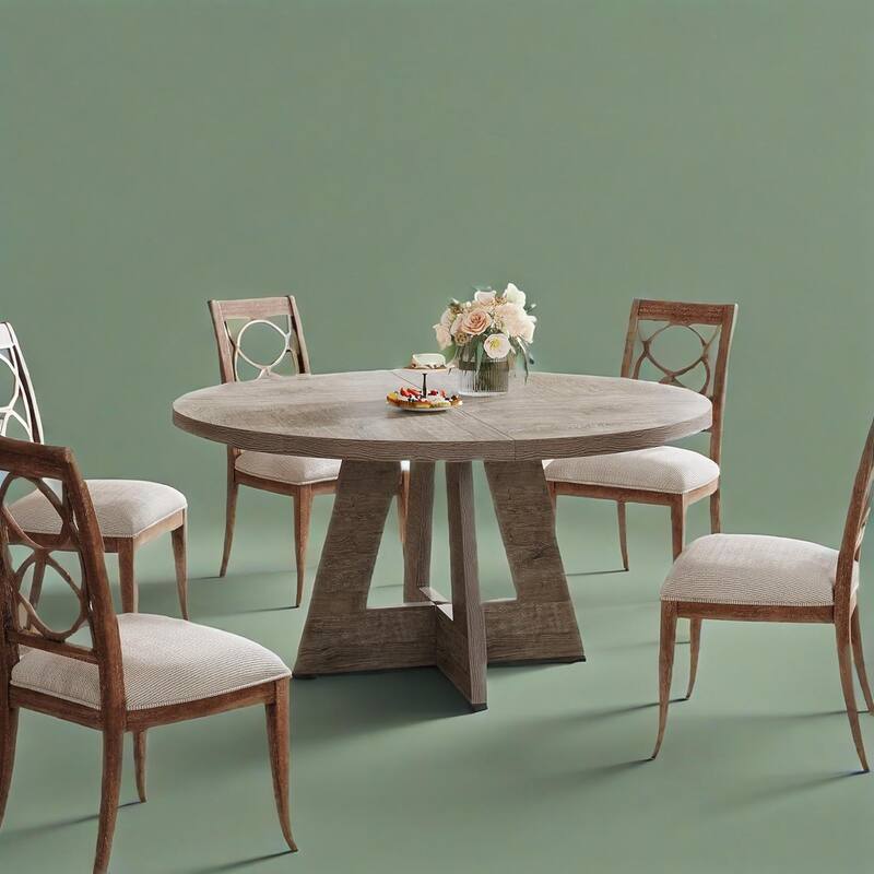 MDF Round Dining Table with Sturdy Pedestal Base - 47.24” x 47.24” x 29.53”