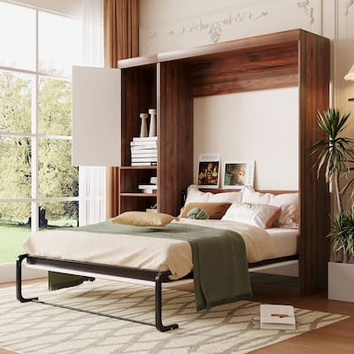 Twin/Full Murphy Wall Bed with Side Cabinet, Fold-Away Bed with Storage, Ideal for Small Apartments and Guest Rooms