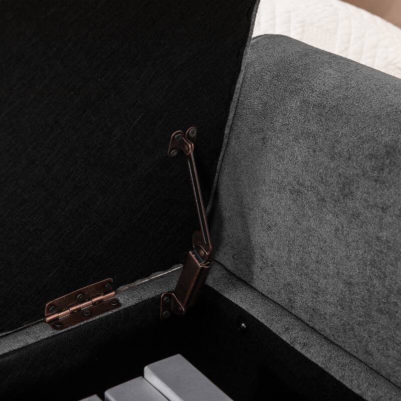 65.6"W Upholstered Storage Bench With Rolled Armrest, Rubberwood Legs