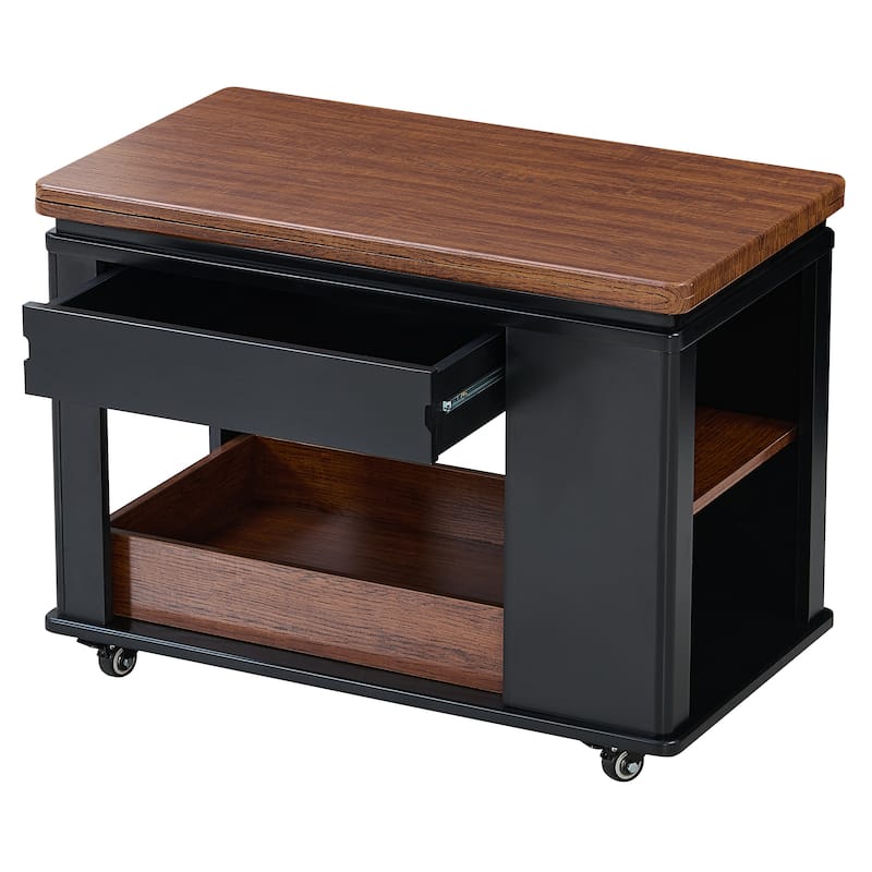 27.6" Modern Multi-Function Coffee Table/Side Table with Foldable Top & Casters, Multi-tier storage