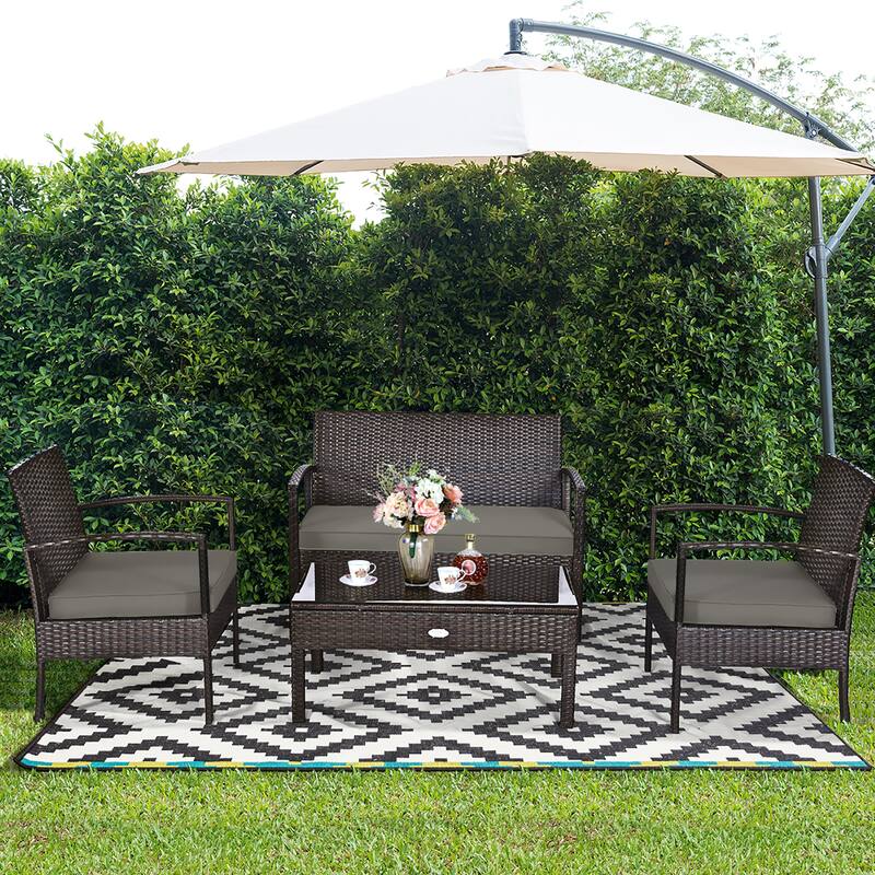 Costway 4PCS Patio Rattan Wicker Furniture Set Loveseat Sofa Cushioned - See Details