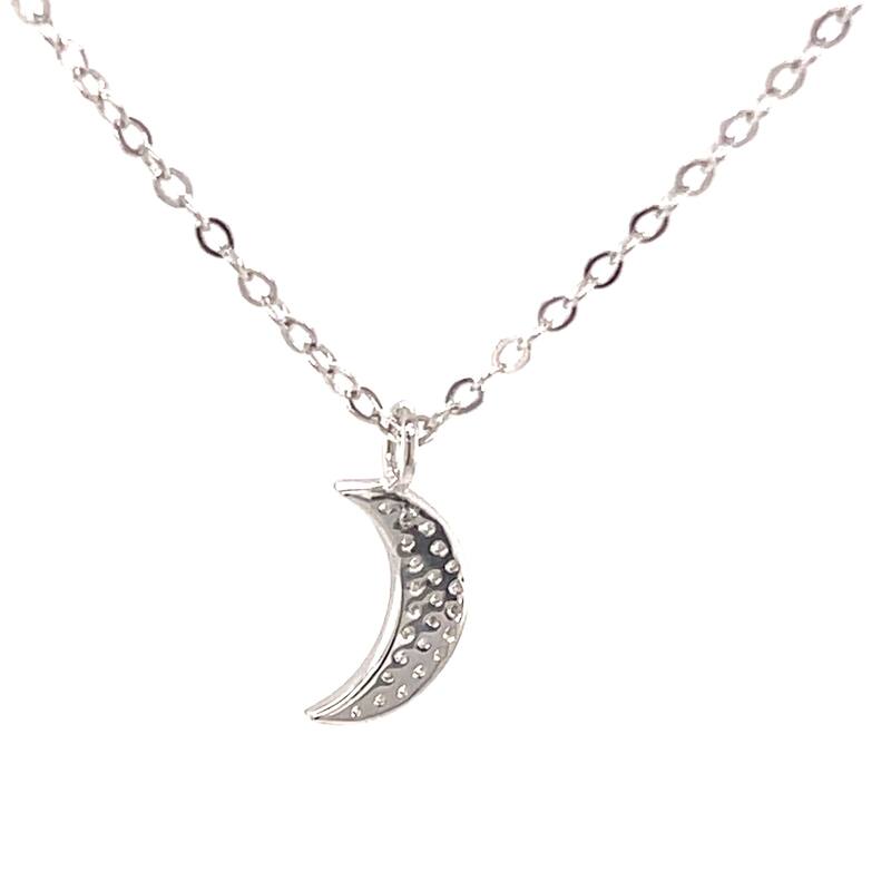 925 Sterling Silver White Natural Zircon Half Moon Necklace