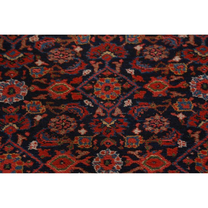 Hand Knotted Oriental 100% Wool Carpet Traditional Floral Navy Blue & Blues Mahal Runner Rug - 18' 9'' X 3' 1''