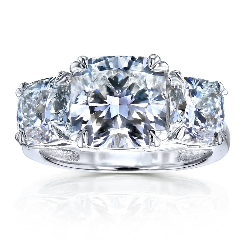 Kobelli 5 Carats Lab Grown Diamond Certified 14k Solid Gold Cushion 3 Stone Theo Engagement Ring (EF/ VS) - 7 - White