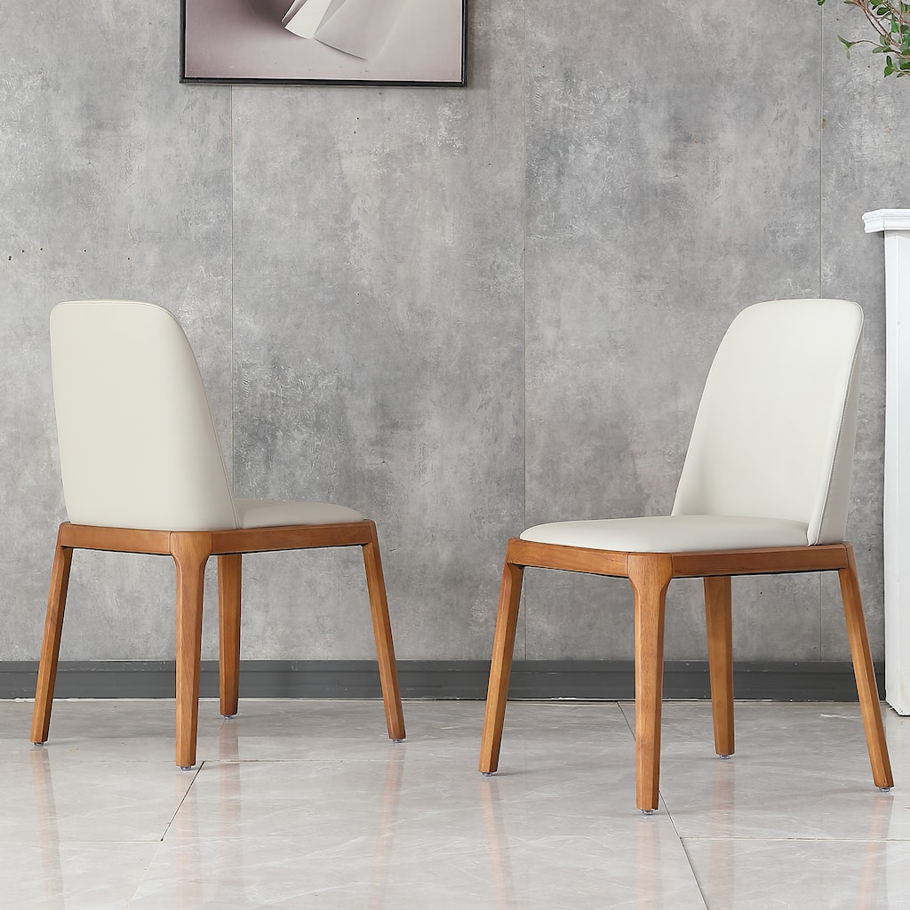 Modern Dining Chairs with PU Leather Seats and Wooden Legs, Stylish Kitchen & Dining Room Chairs, Set of 2