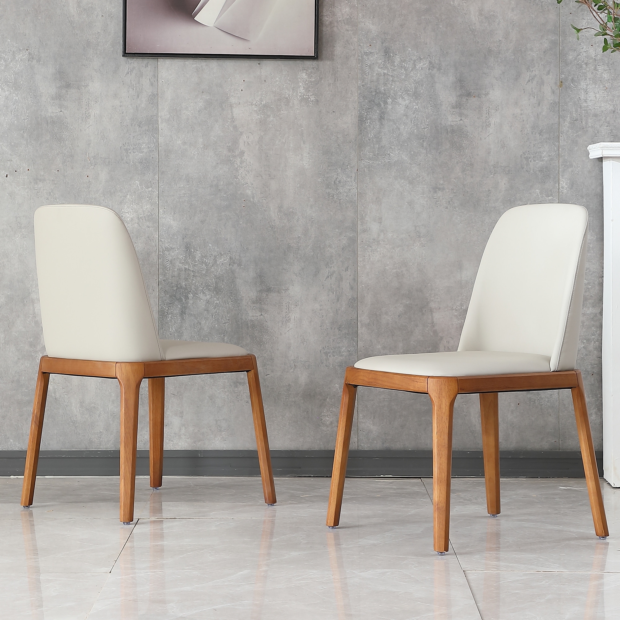 PU Leather Dining Chairs Set of 2, Ergonomic Upholstered Kitchen Chairs, Dining Room Chair with Arched Back & Wooden Legs