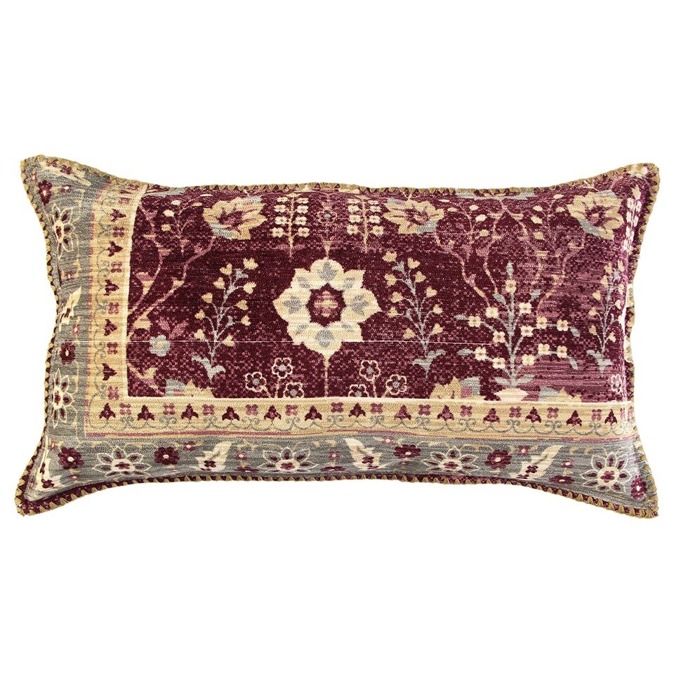 Beige Burgundy Antique Patterning Lumbar Pillow Bed Bath