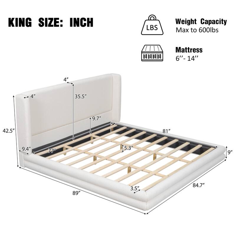 Christopher Knight Home - Arlette Modern Boucle Upholstered Bed Frame with Thick Wingback Headboard