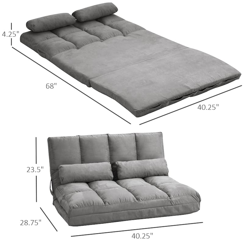 Modern 40.25" Folding Upholstered Loveseat Chaise Lounges Chair with 2 Pillows and Adjustable Backrest