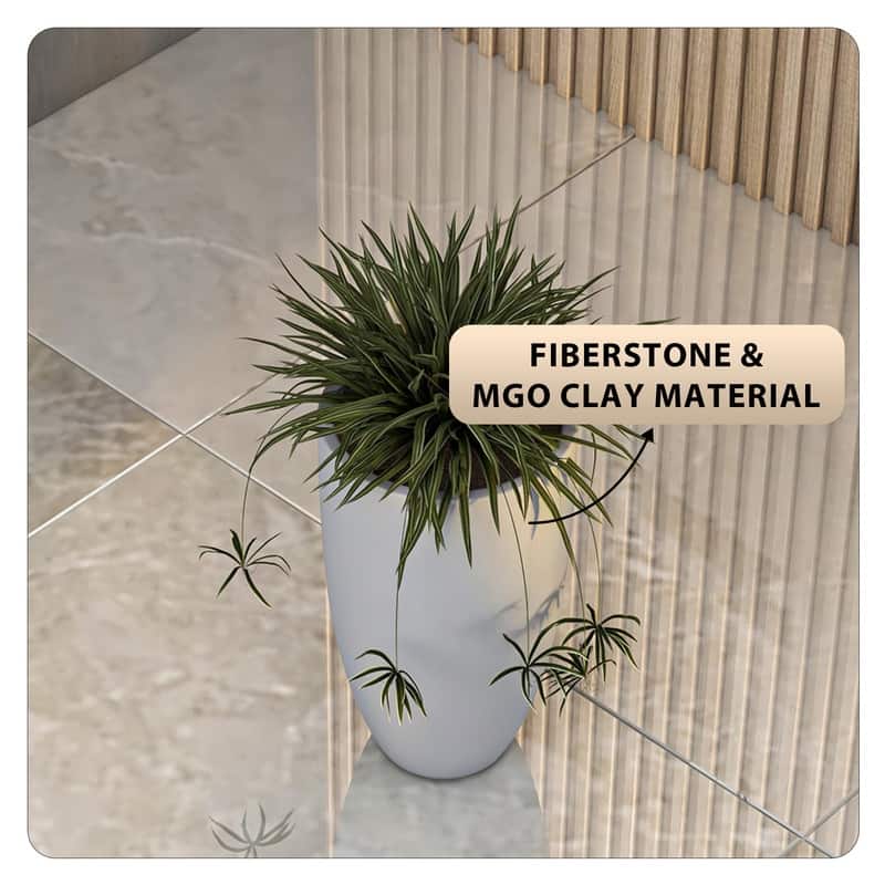 Crete Tapered Round Planter, Durable Fiberstone & Clay Indoor/Outdoor Pot with Drainage