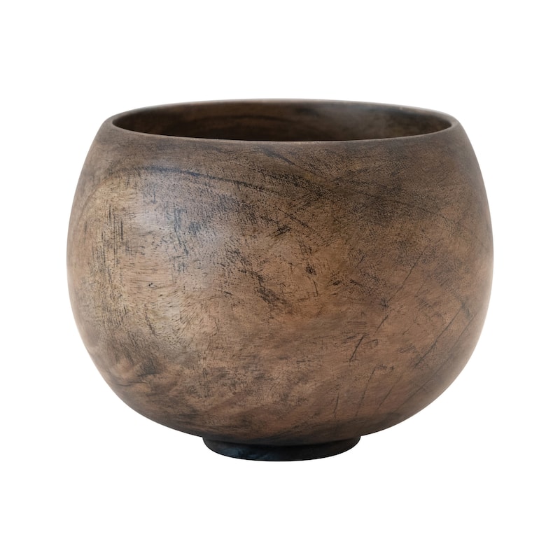 Mango Wood Bowl, Walnut Finish - Brown