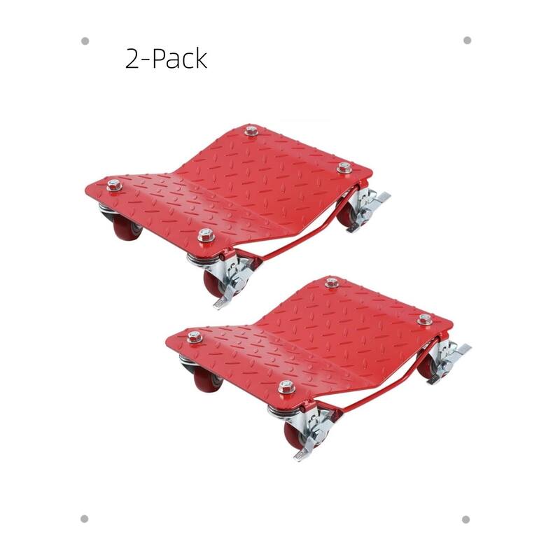 2-Pack Car Wheel Dolly Set 16 x 13 in Heavy-Duty Carbon Steel with Anti-Skid Plate Red - Red