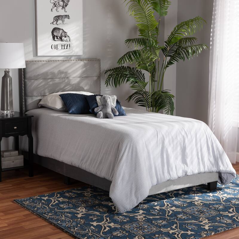 Tamira Contemporary Glam Velvet Fabric Twin Size Panel Bed