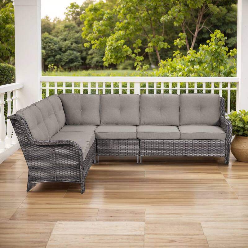 Outdoor Sectional Sofa Furniture Set - Grey Rattan - Grey Cushion - Only Sectional Sofa
