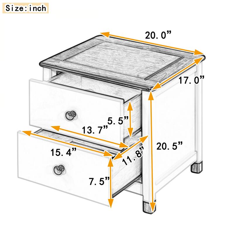Wooden Nightstand with Two Drawers for Kids