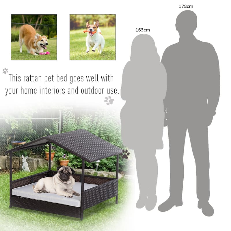 PawHut Wicker Dog House Raised Rattan Bed for Indoor/Outdoor