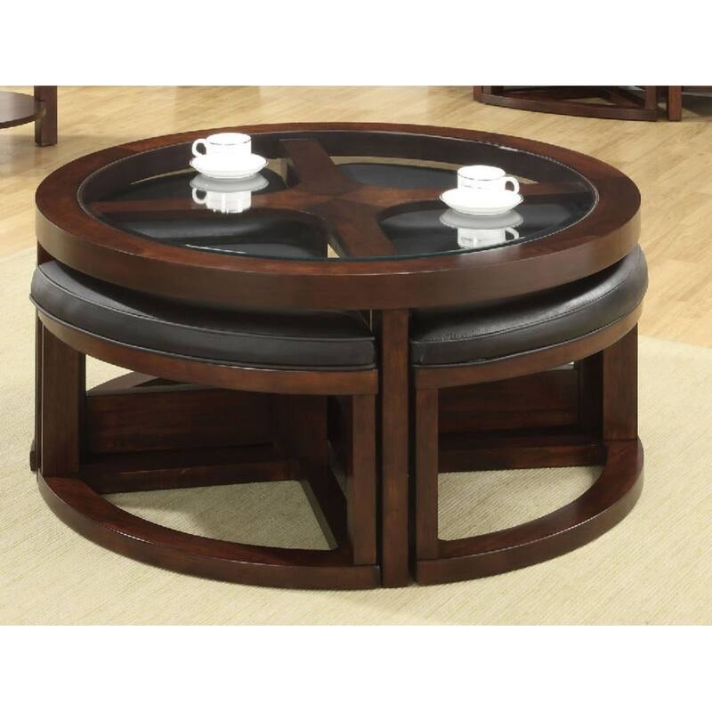 Walnut Coffee Table Glass Insert Top Ottoman Included Table Set Living Room Furniture