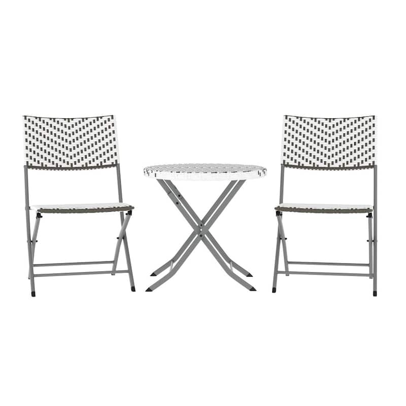 3PC Indoor/Outdoor PE Rattan Folding Bistro Set - Gray/White