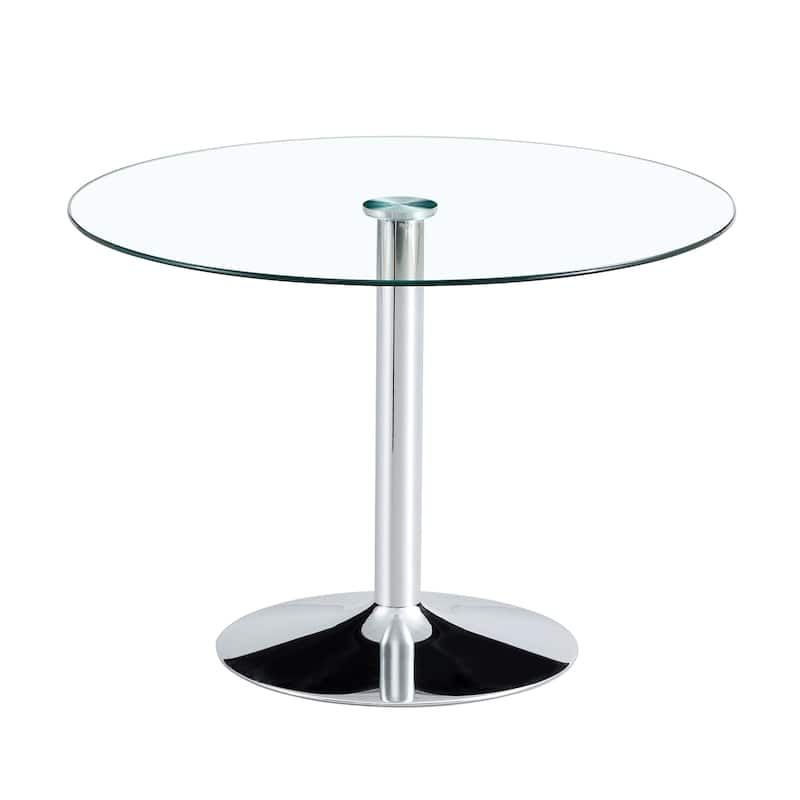 Roomfitters Round Glass Dining Table with 39.7 Inch Top and Silver Electroplated Legs for Dining Area, Silver, Transparent