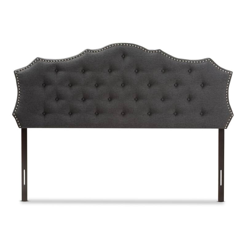 Modern Dark Grey Fabric King Size Headboard with Button Tufting, Soft Upholstery, Adjustable Height Wood Posts