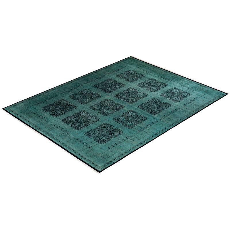 Overton Hand Knotted Wool Vintage Inspired Modern Contemporary Overdyed Green Area Rug - 9' 2" x 12' 2"