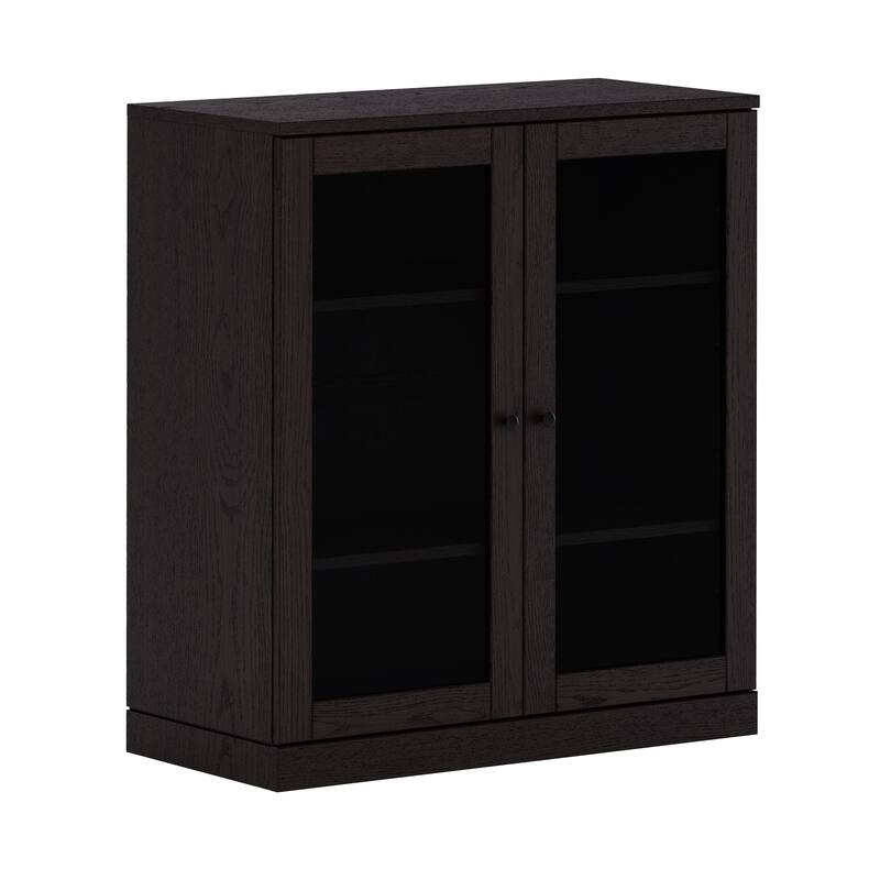 Palace Imports Premium 100% Solid European Oak Hardwood 3-Shelf Modular Bookcase with Tinted Glass Doors - 32" Wide, 35.75" Tall