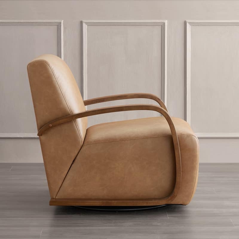Eli Swivel Accent Chair with U-Shaped Wood Arm