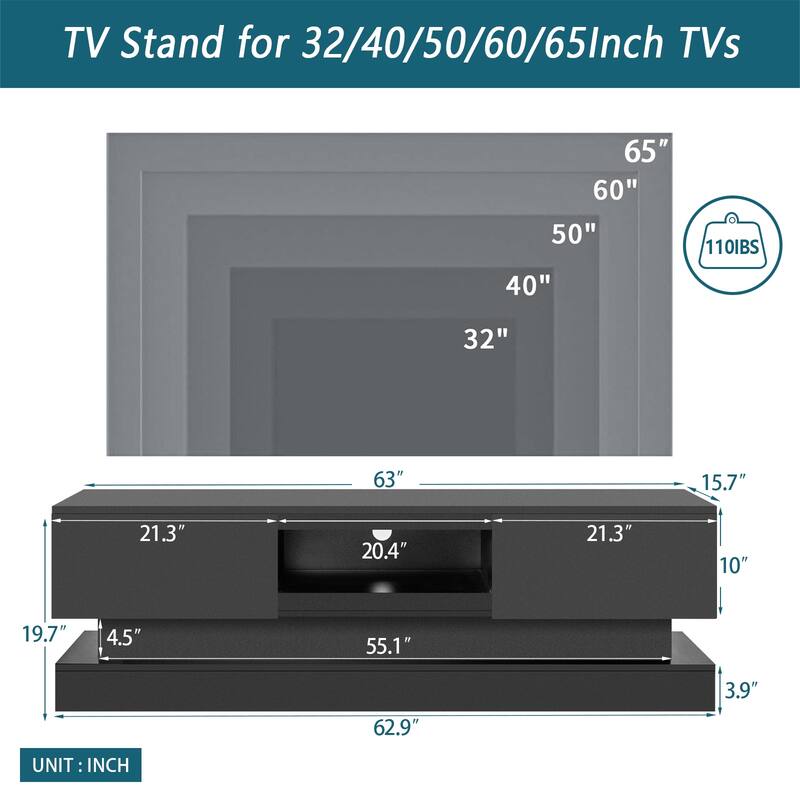 Morden TV Stand with LED Lights,high glossy front TV Cabinet,can be assembled in Lounge Room