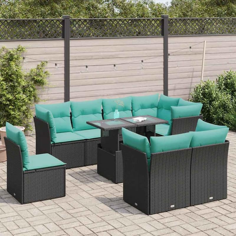 vidaXL Patio Sofa Set with Cushions Modular Outdoor Seating 9 Piece Poly Rattan - 24.4 x 24.4 x 27.2