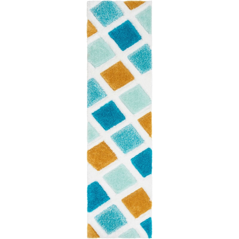 Well Woven San Francisco Posh Geometric Shag Area Rug - 2' 7" x 9' 10" - Blue - Runner