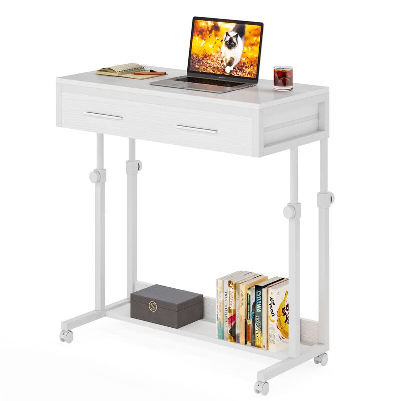 Portable Desk with Drawers, Mobile Laptop Desk with Wheels
