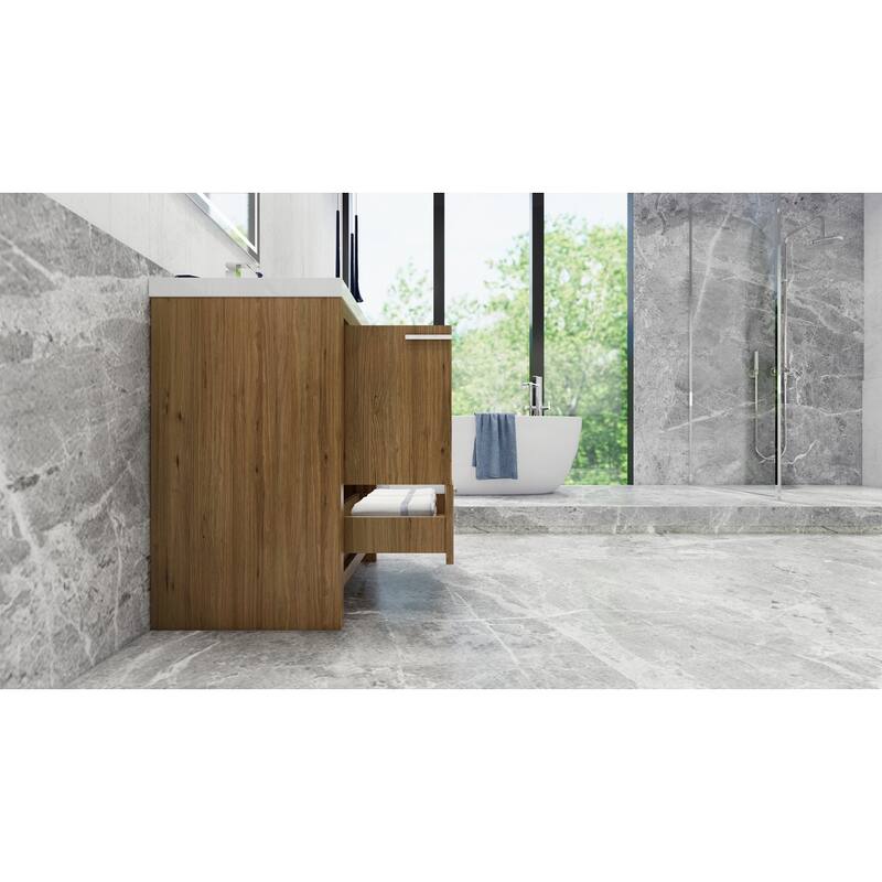 dolce 30 natural oak finish freestanding bath vanity with single basin reinforced acrylic top