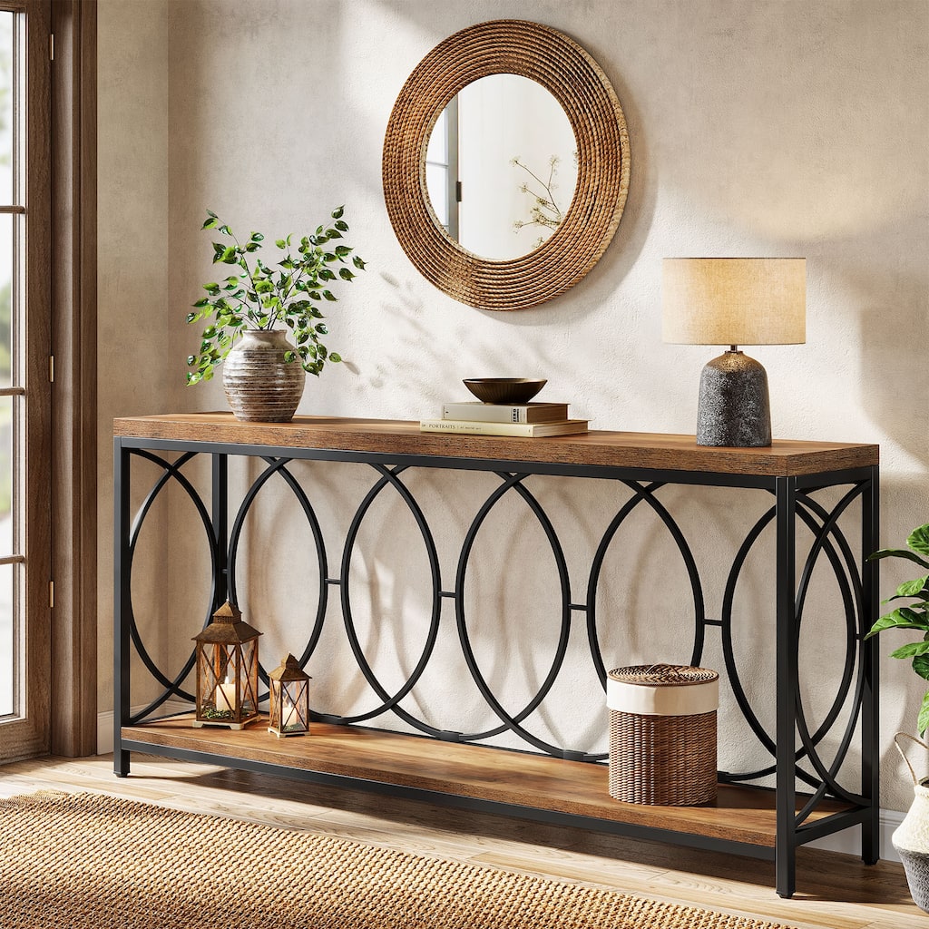 Industrial 71" Sofa Table with Metal Frame Console Table for Entryway
