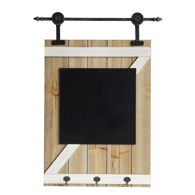 HomeRoots 27" X 20" Black And Brown Wood Hanging Chalkboard With Hooks