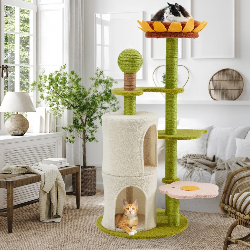 Sunflower Cat Tree, Multi-Functional Cozy Cat Tower, Cat Condo for Indoor Cats