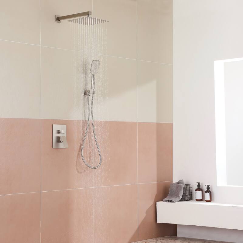 3-Spray Patterns 10 in. Wall Mount Pressure Balance Dual Shower Heads - Brushed Nickel