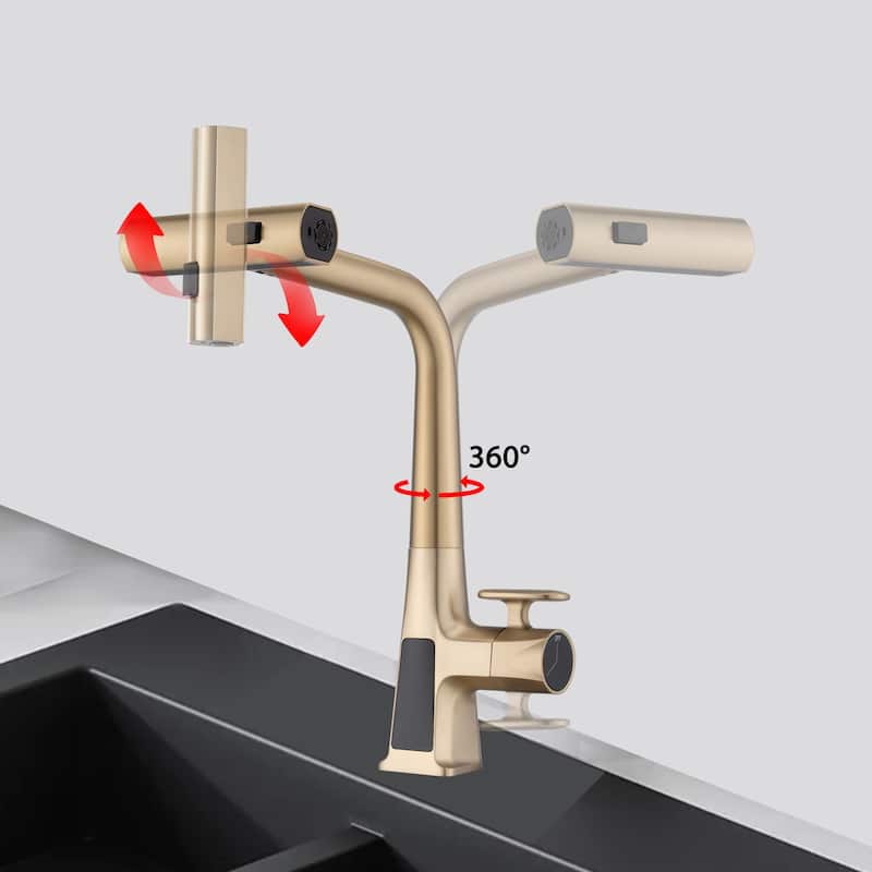 Modern 360°Rotating Waterfall Kitchen Faucet with Temperature Display & Pull Down Sprayer