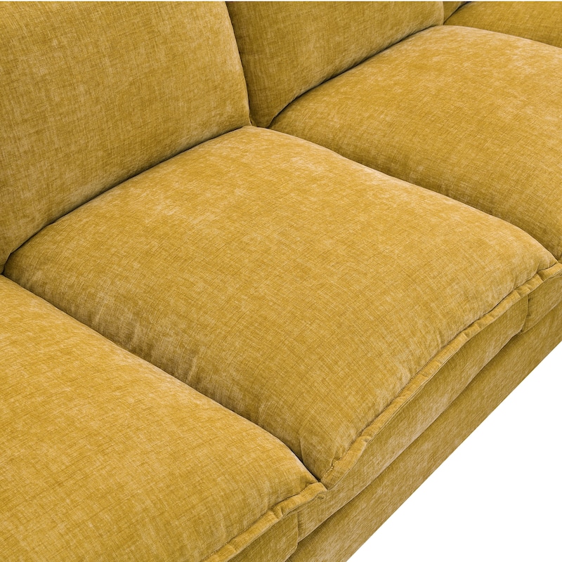 [VIDEO provided][New]118*55" Modern L-shaped Chenille Cloud Sofa with Double Seat Cushions,5-seat Upholstered Indoor Furniture,S